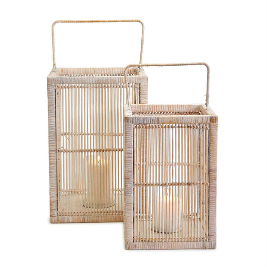 Rectangle Hand-Crafted White Washed Lanterns Set Of 2 By Two's Company | Lanterns | Modishstore