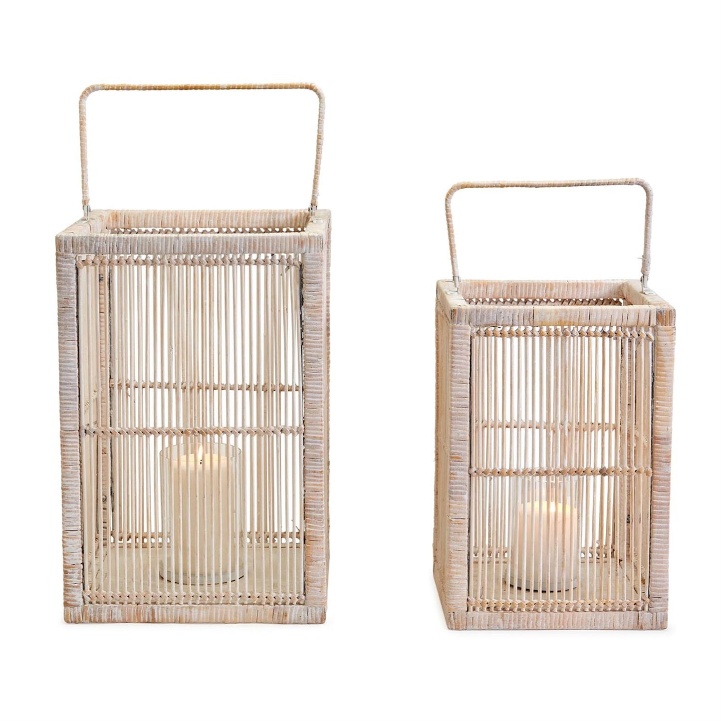 Rectangle Hand-Crafted White Washed Lanterns Set Of 2 By Two's Company | Lanterns | Modishstore - 4
