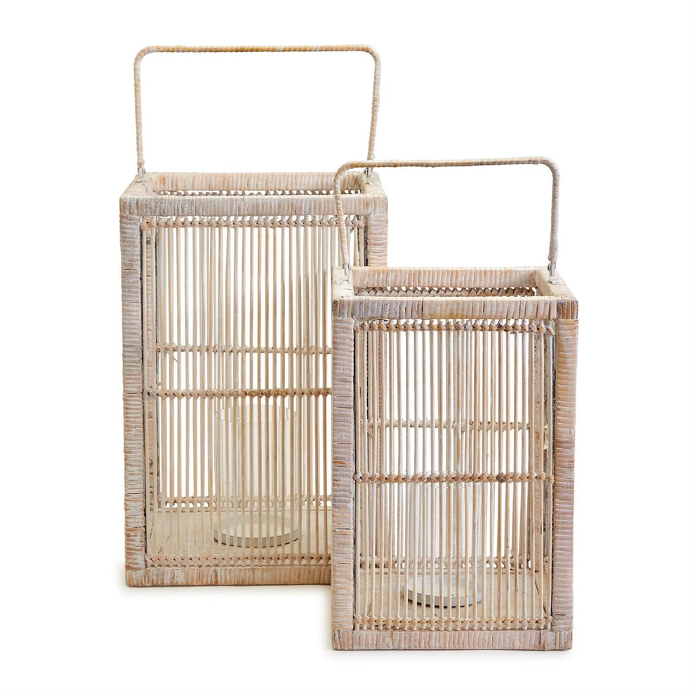Rectangle Hand-Crafted White Washed Lanterns Set Of 2 By Two's Company | Lanterns | Modishstore - 3