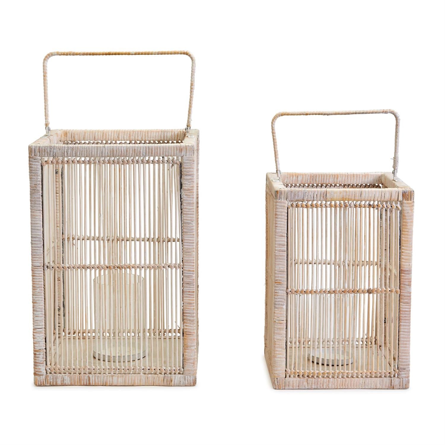 Rectangle Hand-Crafted White Washed Lanterns Set Of 2 By Two's Company | Lanterns | Modishstore - 2