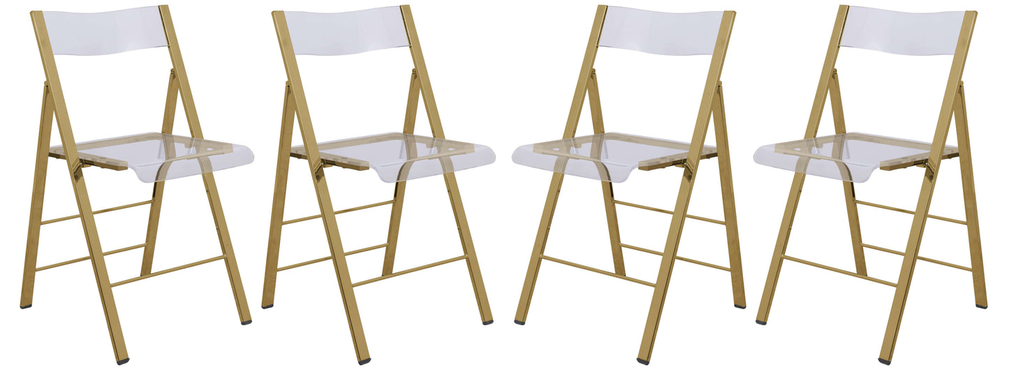 LeisureMod Menno Modern Acrylic Gold Base Folding Chair, Set of 4 | Dining Chairs | Modishstore - 4