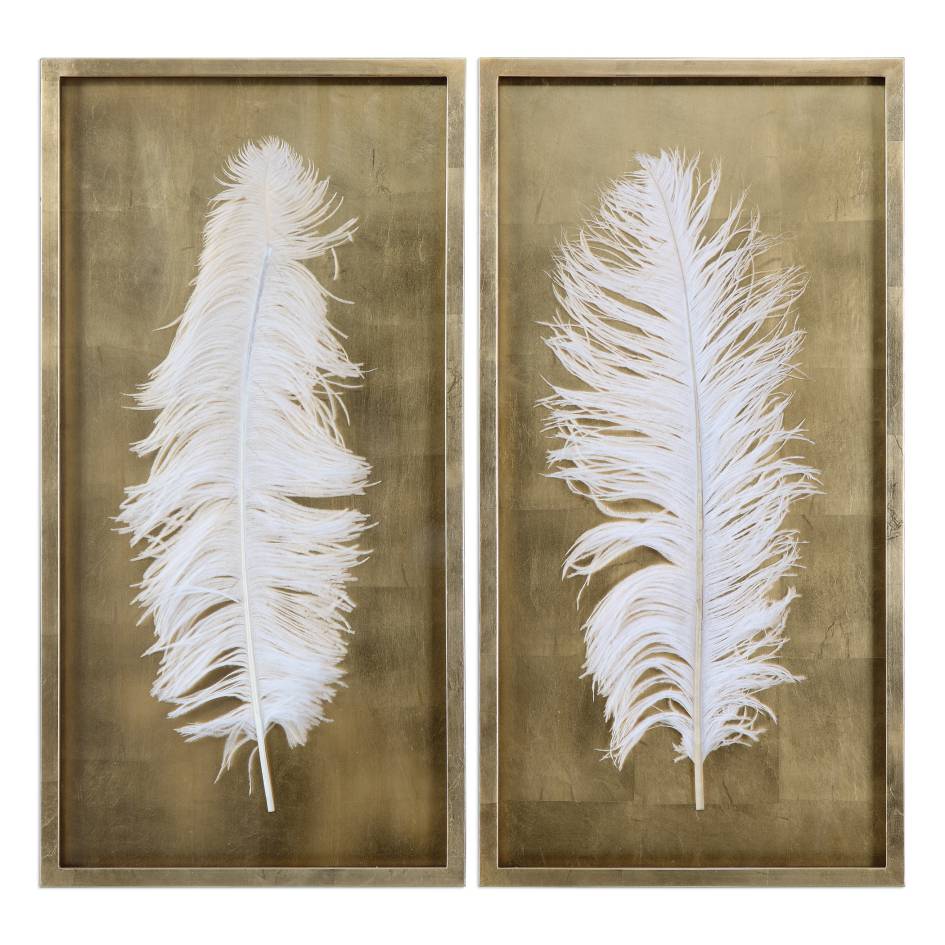 Uttermost White Feathers Gold Shadow Box S/2 | Modishstore | Wall Art-2