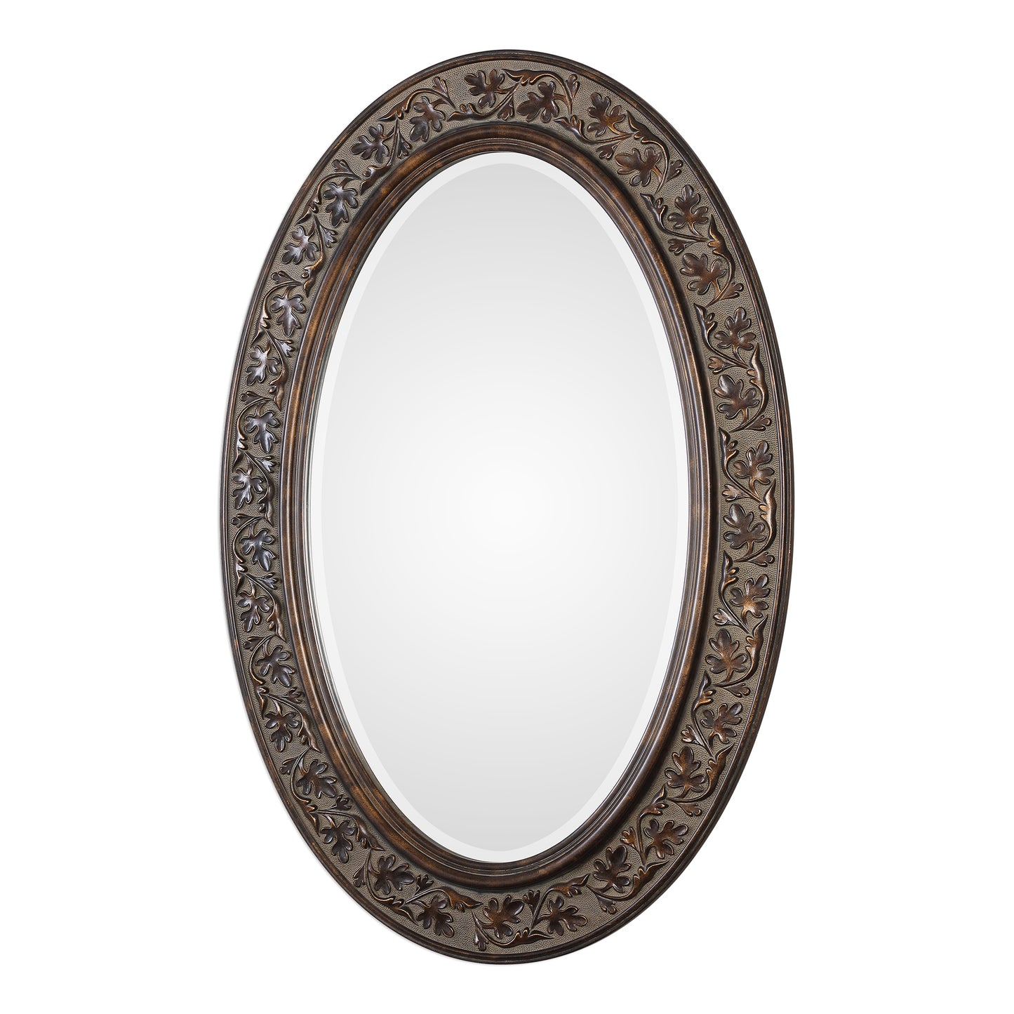 Oval frame features an embossed flowing leaf design By Modish Store | Mirrors | Modishstore - 3