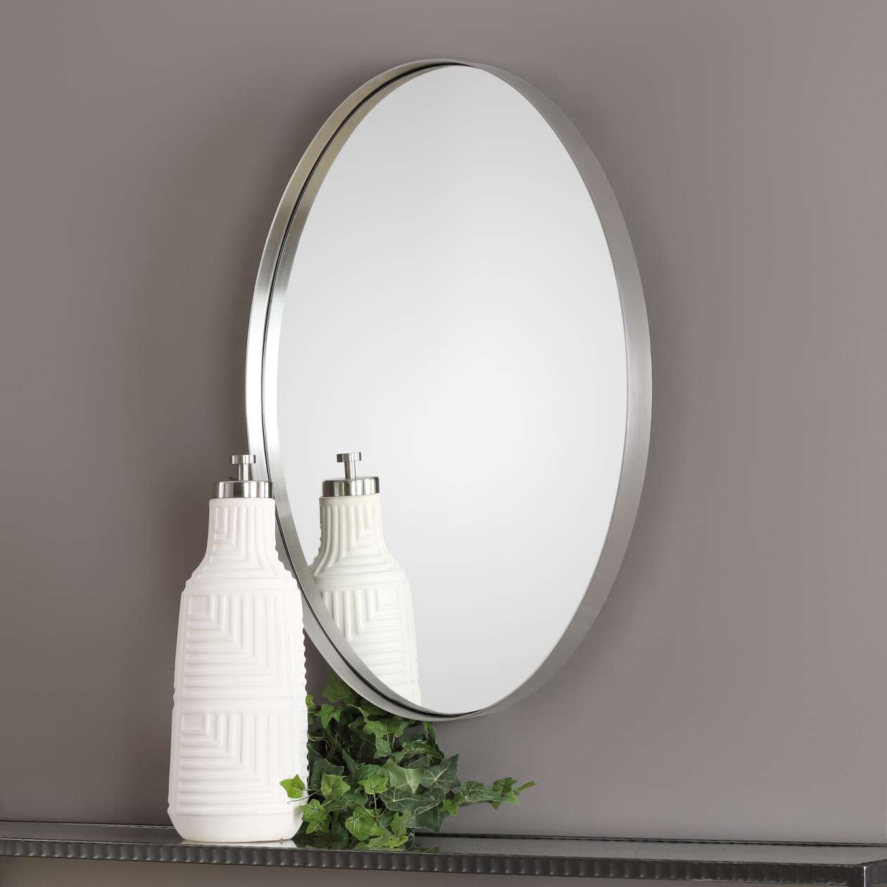 Uttermost Pursley Brushed Nickel Oval Mirror | Mirrors | Modishstore