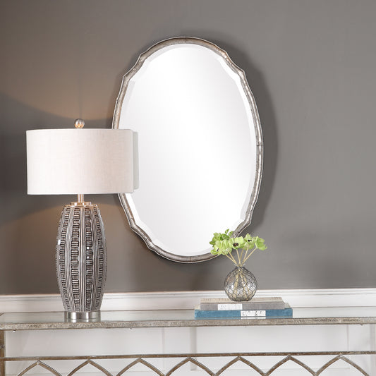 Oval mirror finished in a silver By Modish Store | Mirrors | Modishstore