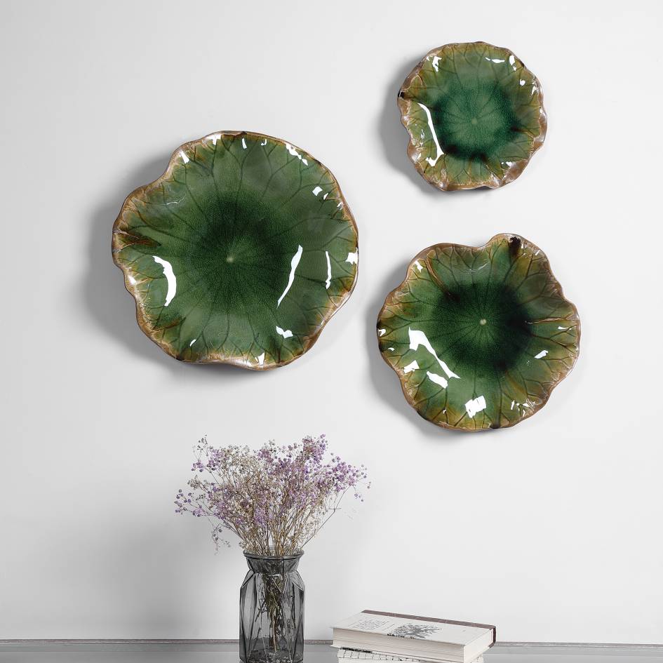 Uttermost Abella Green Ceramic Wall Decor, S/3 | Modishstore | Wall Decor