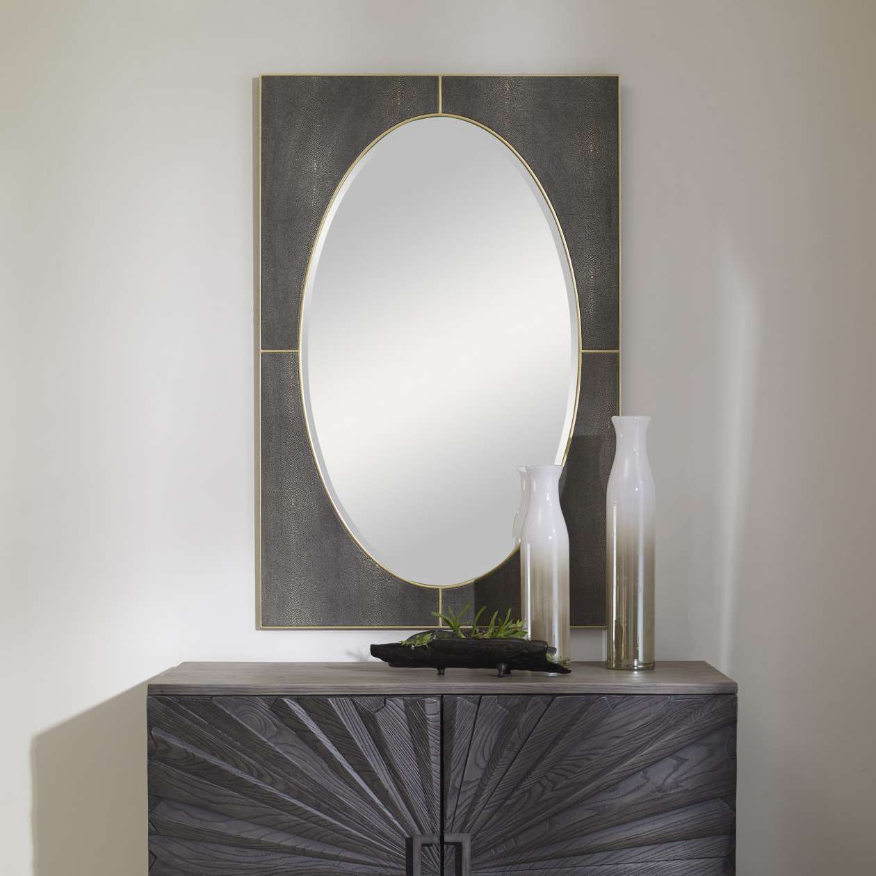 Uttermost Cyprus Gray Shagreen Mirror | Mirrors | Modishstore