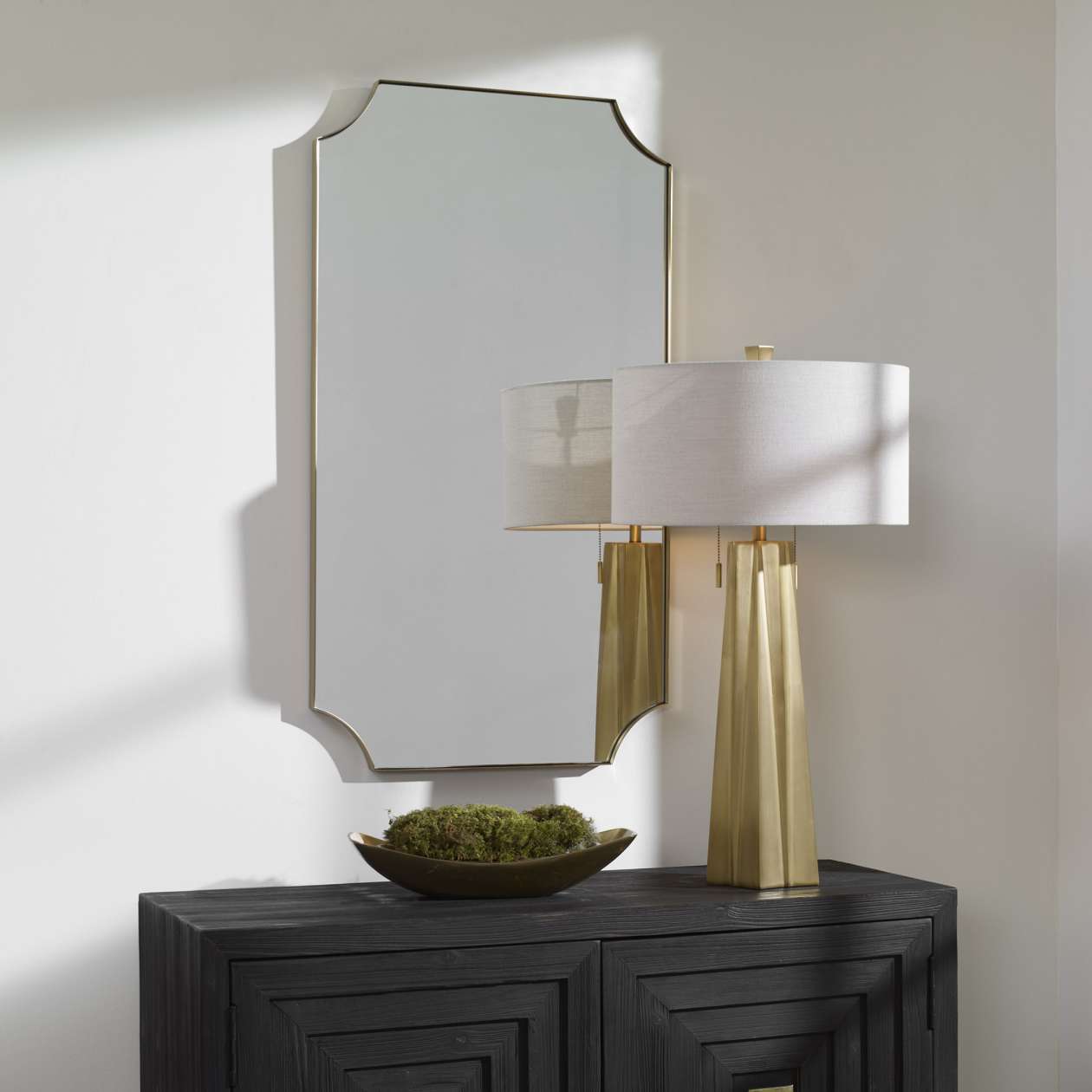 Uttermost Lennox Brass Scalloped Corner Mirror | Mirrors | Modishstore
