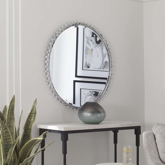 Uttermost Taza Aged White Round Mirror | Mirrors | Modishstore
