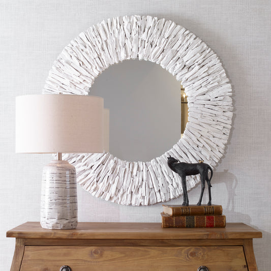 Uttermost Teak Branch White Round Mirror | Mirrors | Modishstore