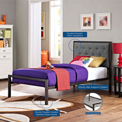 Modway Mia Twin Fabric Beds with Tufting Brown Steel – MOD-5178