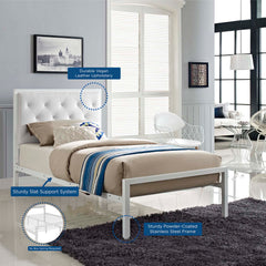 Modway Mia Twin Fabric Beds with Tufting White Steel – MOD-5179