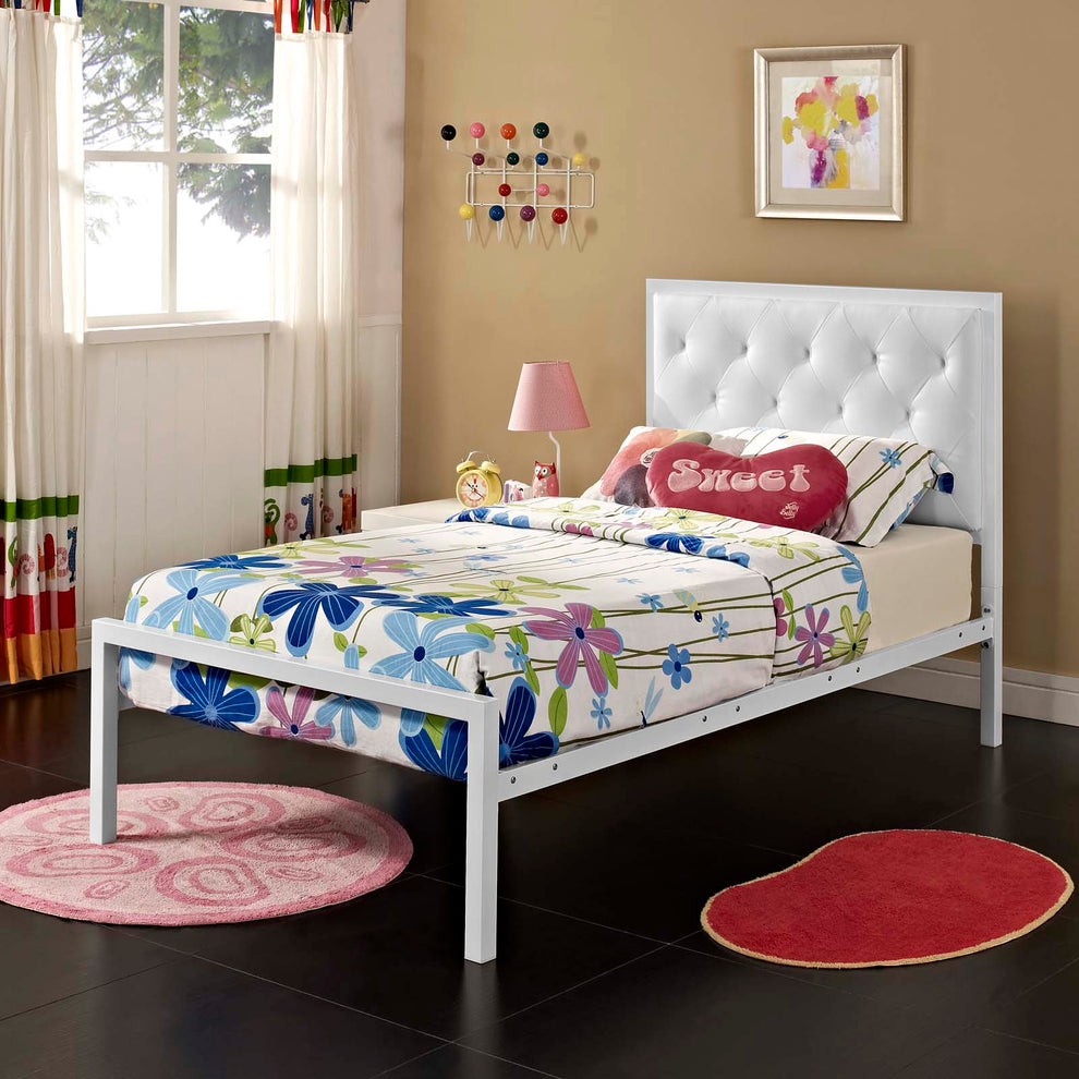 Modway Mia Twin Vinyl Bed - White White - MOD-5179 | Beds | Modishstore - 2