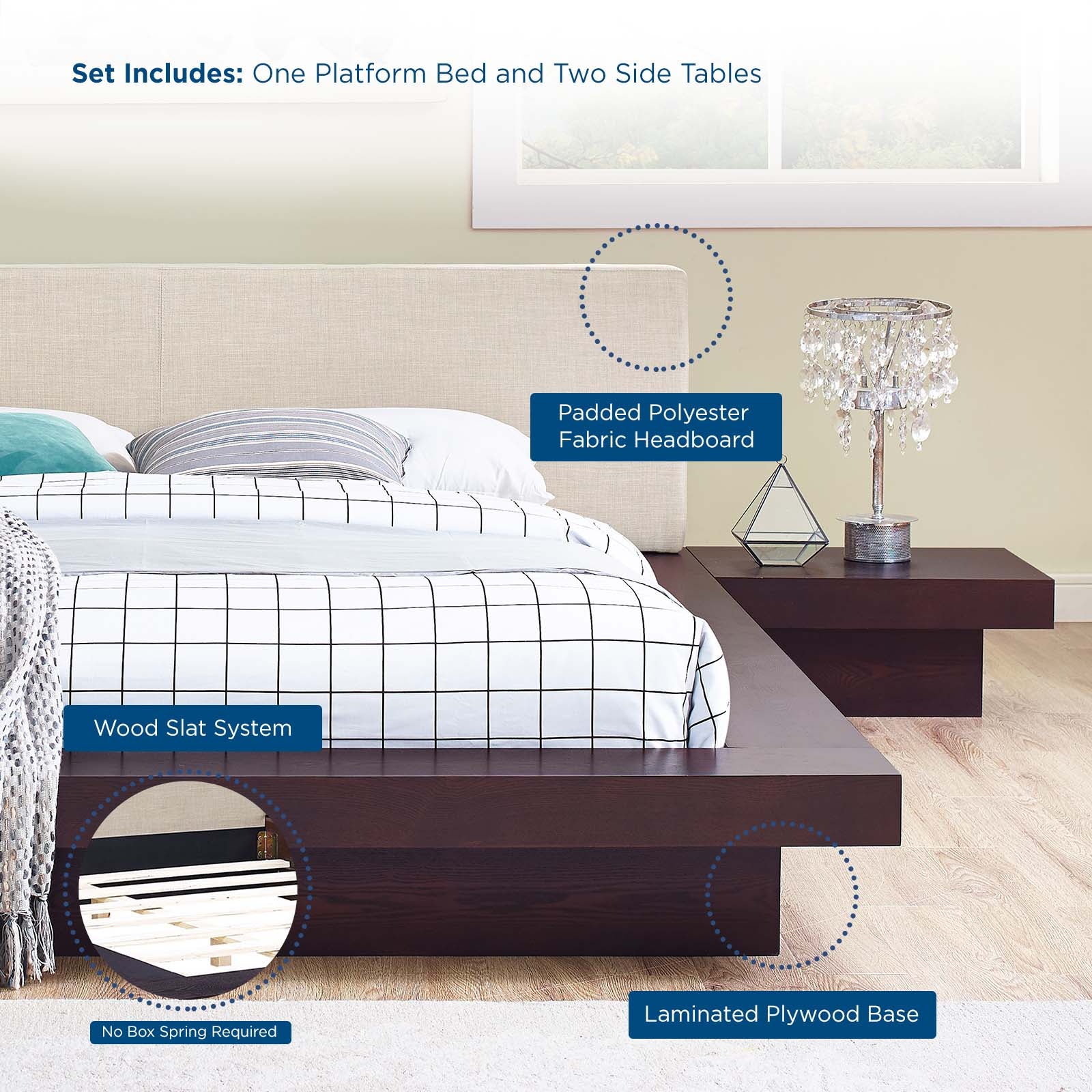 Freja 3 Piece Queen Fabric Bedroom Set By Modway - MOD-5492 | Bedroom Sets | Modishstore - 4
