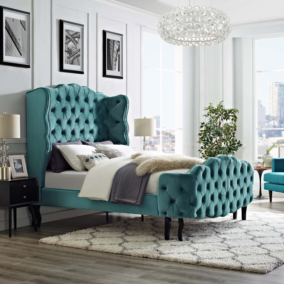Modway Violette Queen Tufted Wingback Performance Velvet Platform Bed - MOD-5804 | Beds | Modishstore - 1
