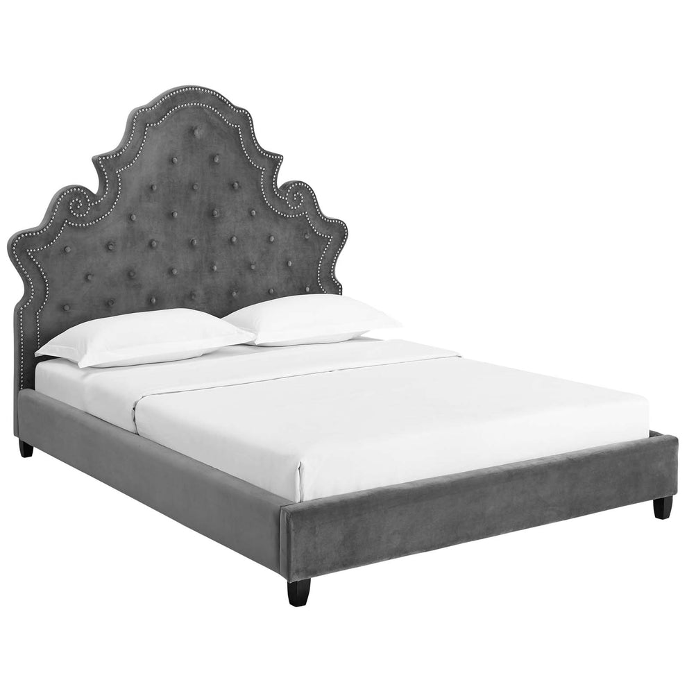 Modway Valentina Queen Tufted Nailhead Performance Velvet Platform Bed - MOD-5808 | Beds | Modishstore - 3