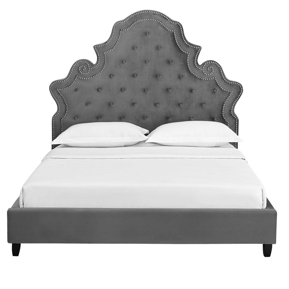 Modway Valentina Queen Tufted Nailhead Performance Velvet Platform Bed - MOD-5808 | Beds | Modishstore - 4