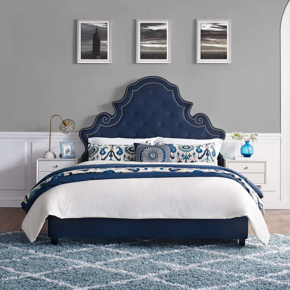 Modway Valentina Queen Tufted Nailhead Performance Velvet Platform Bed - MOD-5808 | Beds | Modishstore - 11