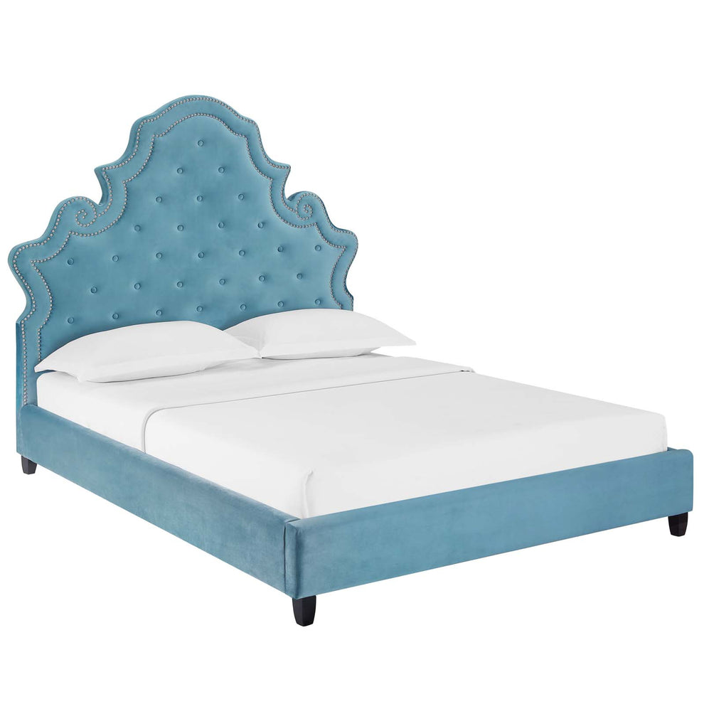 Modway Valentina Queen Tufted Nailhead Performance Velvet Platform Bed - MOD-5808 | Beds | Modishstore - 8