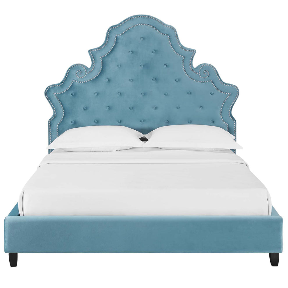Modway Valentina Queen Tufted Nailhead Performance Velvet Platform Bed - MOD-5808 | Beds | Modishstore - 10