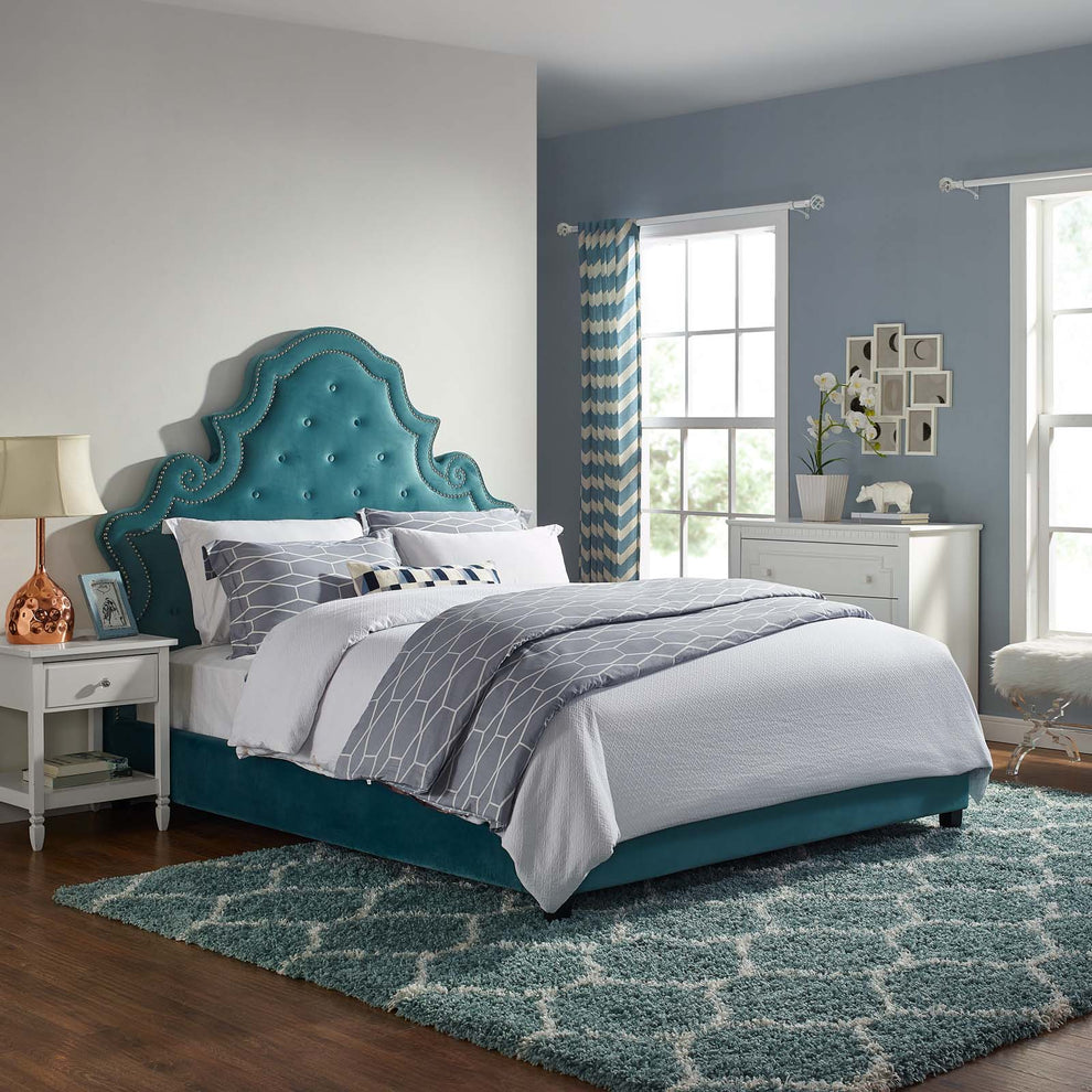 Modway Valentina Queen Tufted Nailhead Performance Velvet Platform Bed - MOD-5808 | Beds | Modishstore - 6
