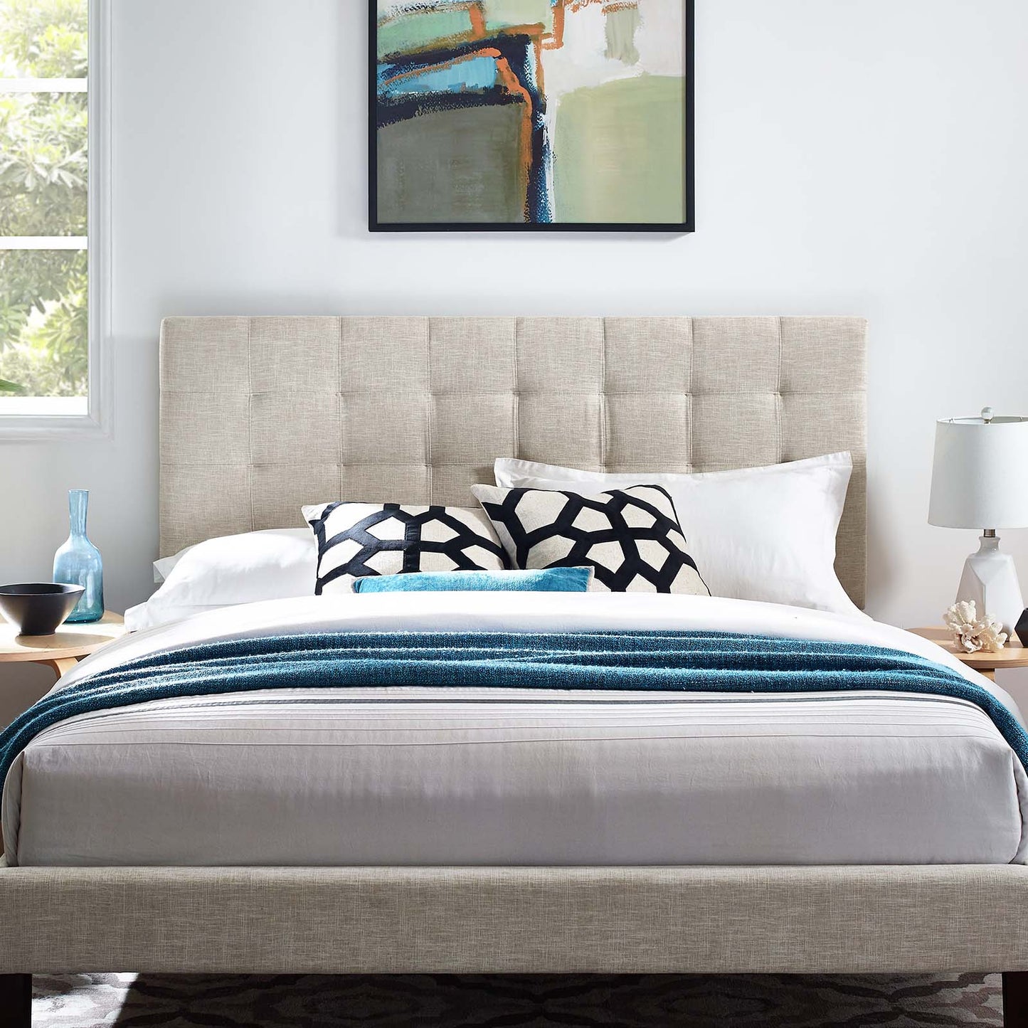 Modway Paisley Tufted King and California King Upholstered Linen Fabric Headboard - MOD-5855 | Headboards | Modishstore - 1