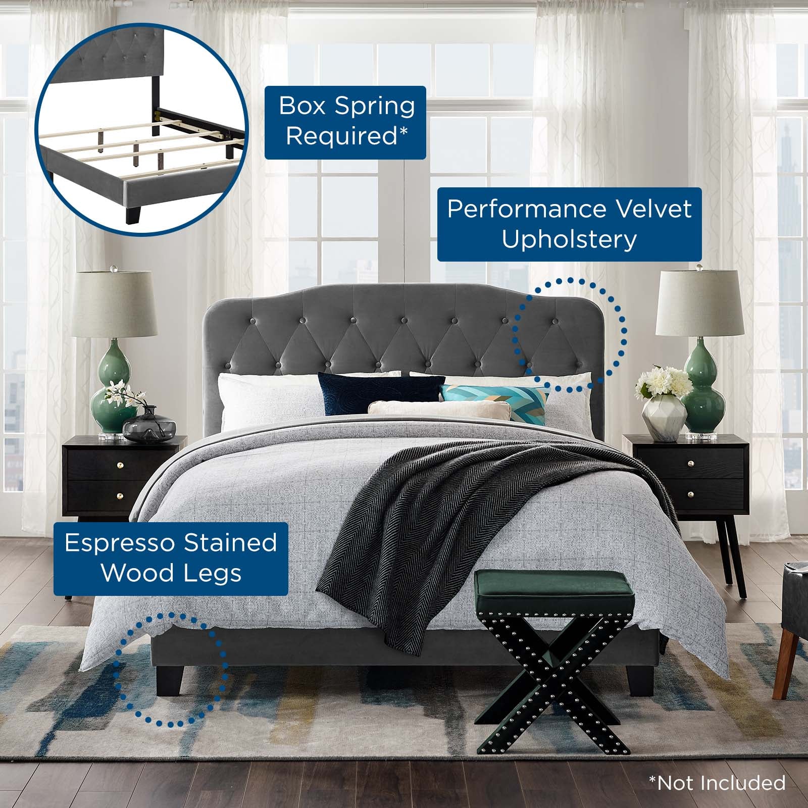 Amelia King Performance Velvet Bed By Modway - MOD-5865 | Beds | Modishstore - 6