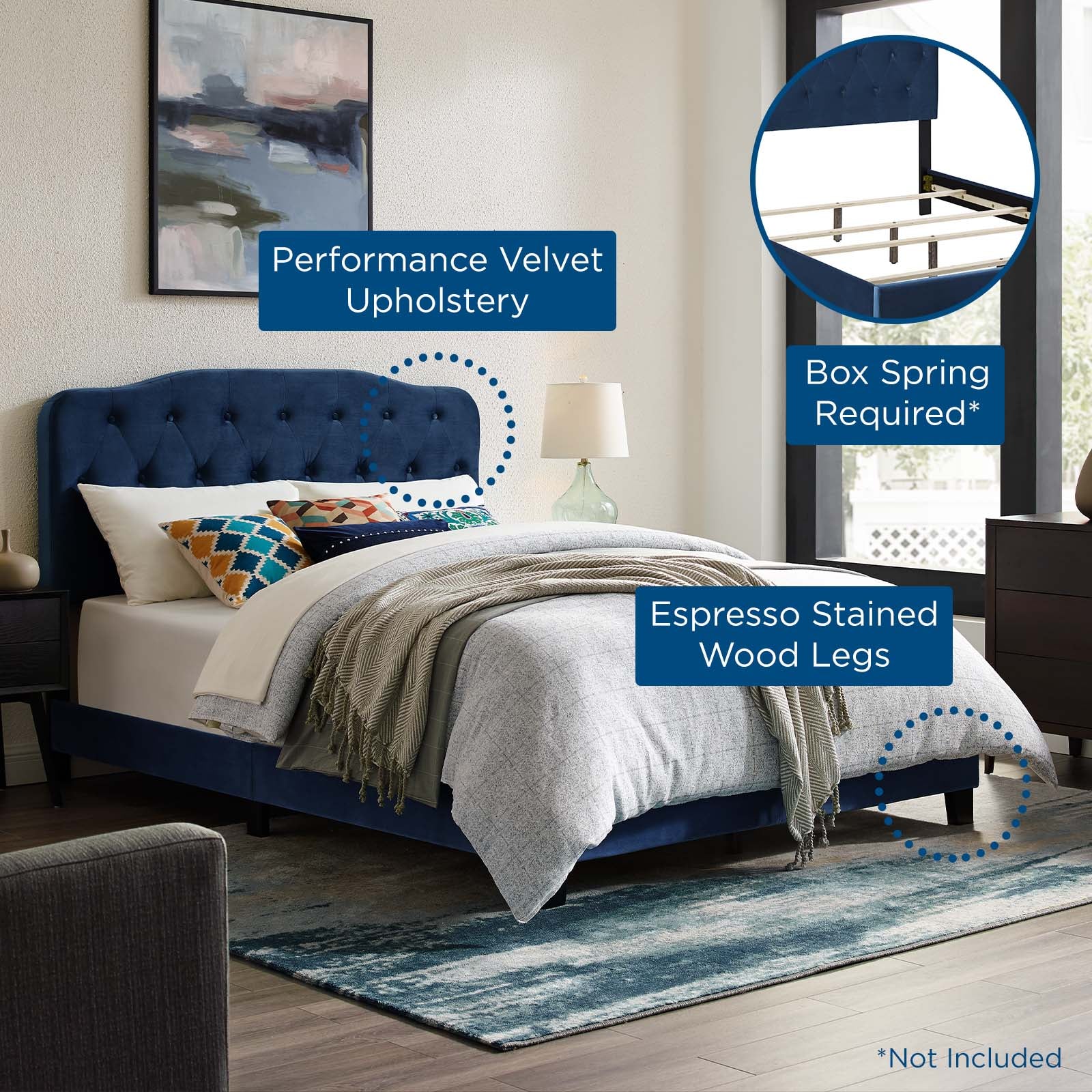 Amelia King Performance Velvet Bed By Modway - MOD-5865 | Beds | Modishstore - 12