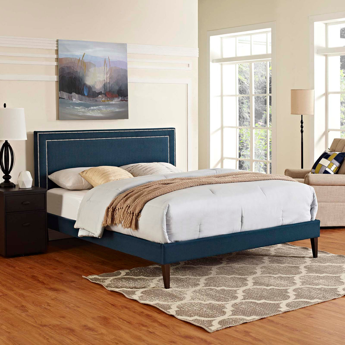 Virginia King Fabric Platform Bed with Squared Tapered Legs By Modway - MOD-5925 | Beds | Modishstore - 1