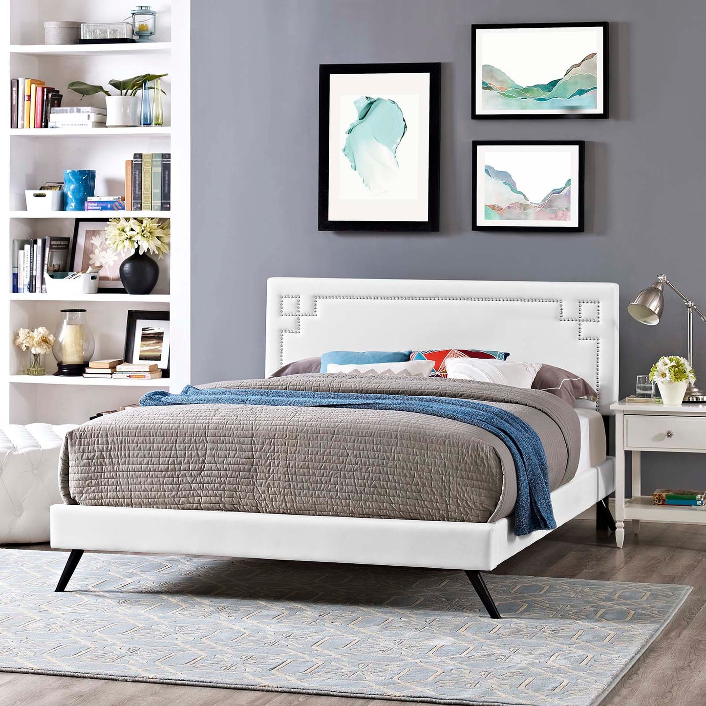 Ruthie Full Vinyl Platform Bed With Round Splayed Legs By Modway - MOD-5928 | Beds | Modishstore - 1