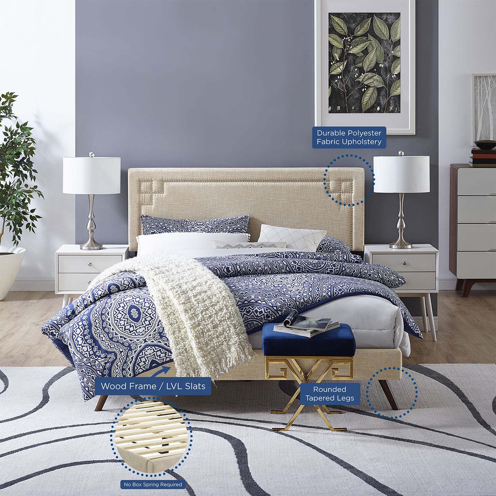 Ruthie Full Fabric Platform Bed with Round Splayed Legs By Modway - MOD-5929 | Beds | Modishstore - 6