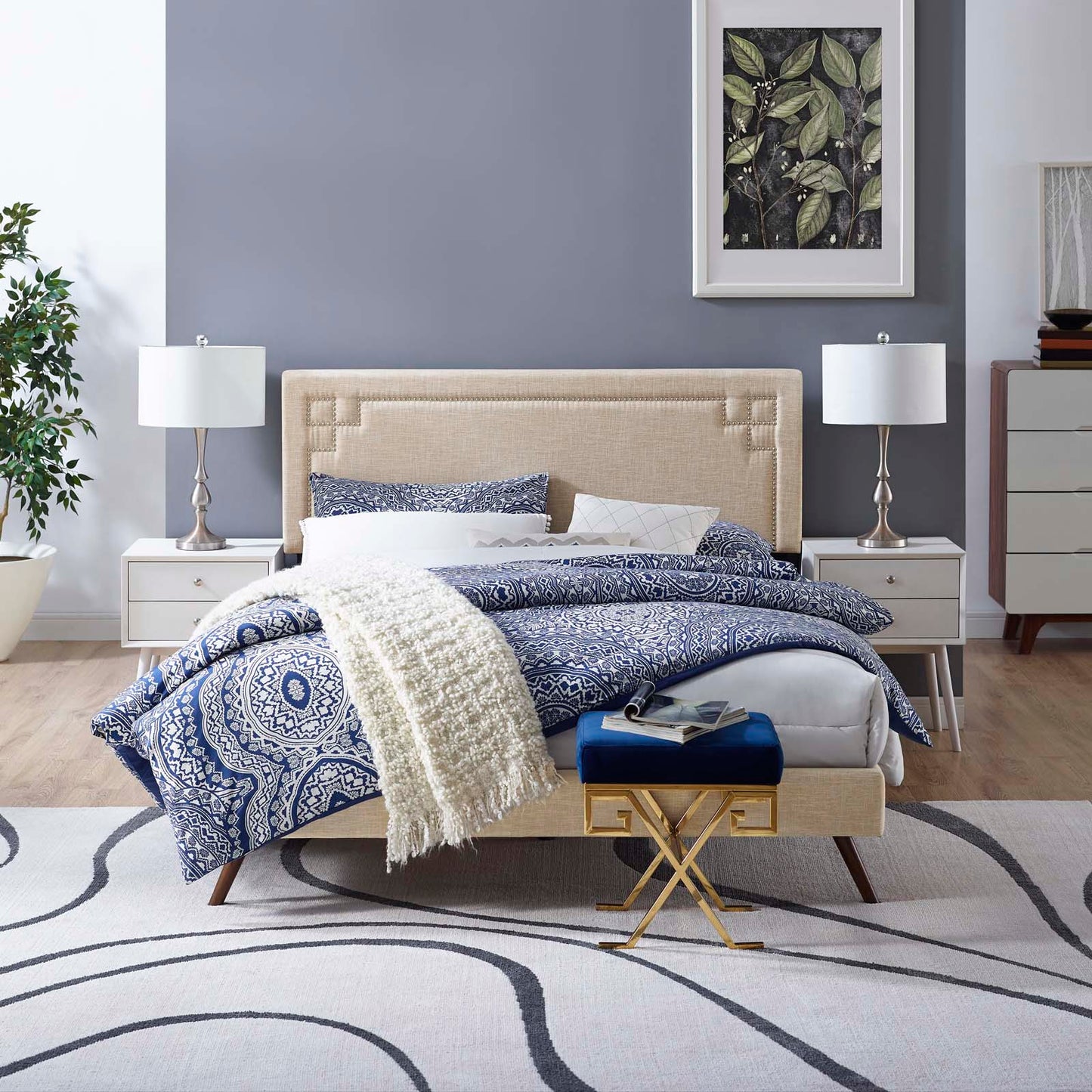 Ruthie Full Fabric Platform Bed with Round Splayed Legs By Modway - MOD-5929 | Beds | Modishstore - 1