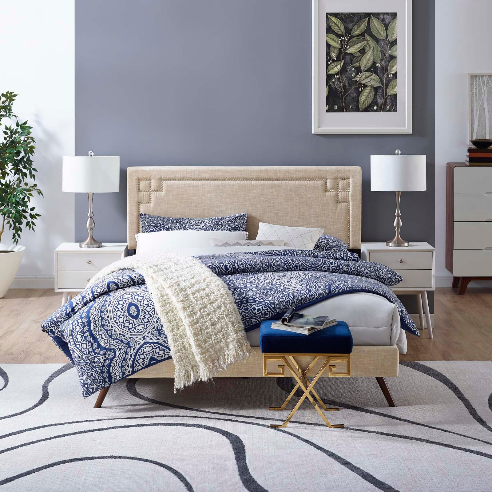 Ruthie Full Fabric Platform Bed with Round Splayed Legs By Modway - MOD-5929 | Beds | Modishstore - 1