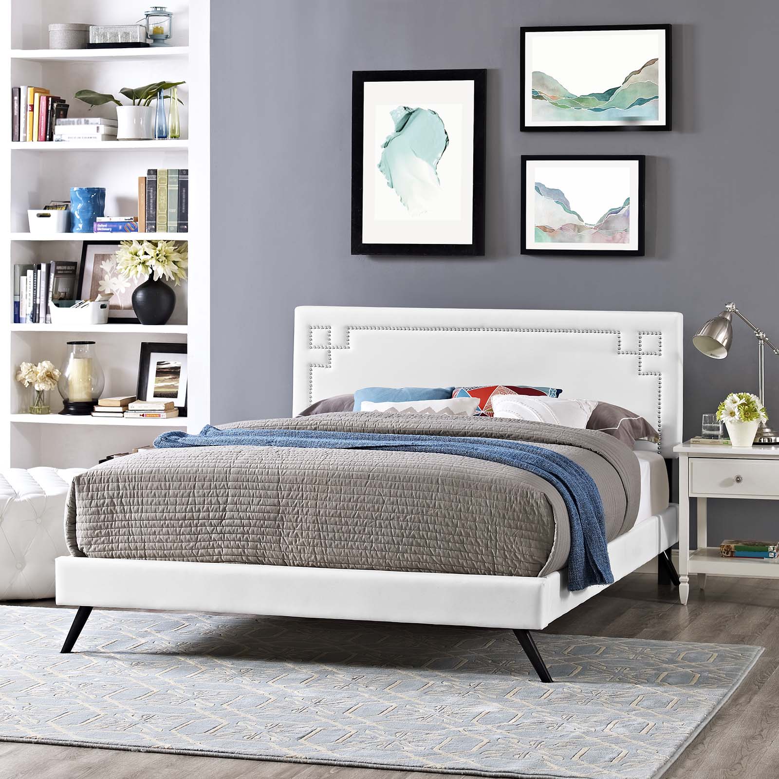 Ruthie Queen Vinyl Platform Bed With Round Splayed Legs By Modway - MOD-5930 | Beds | Modishstore - 1