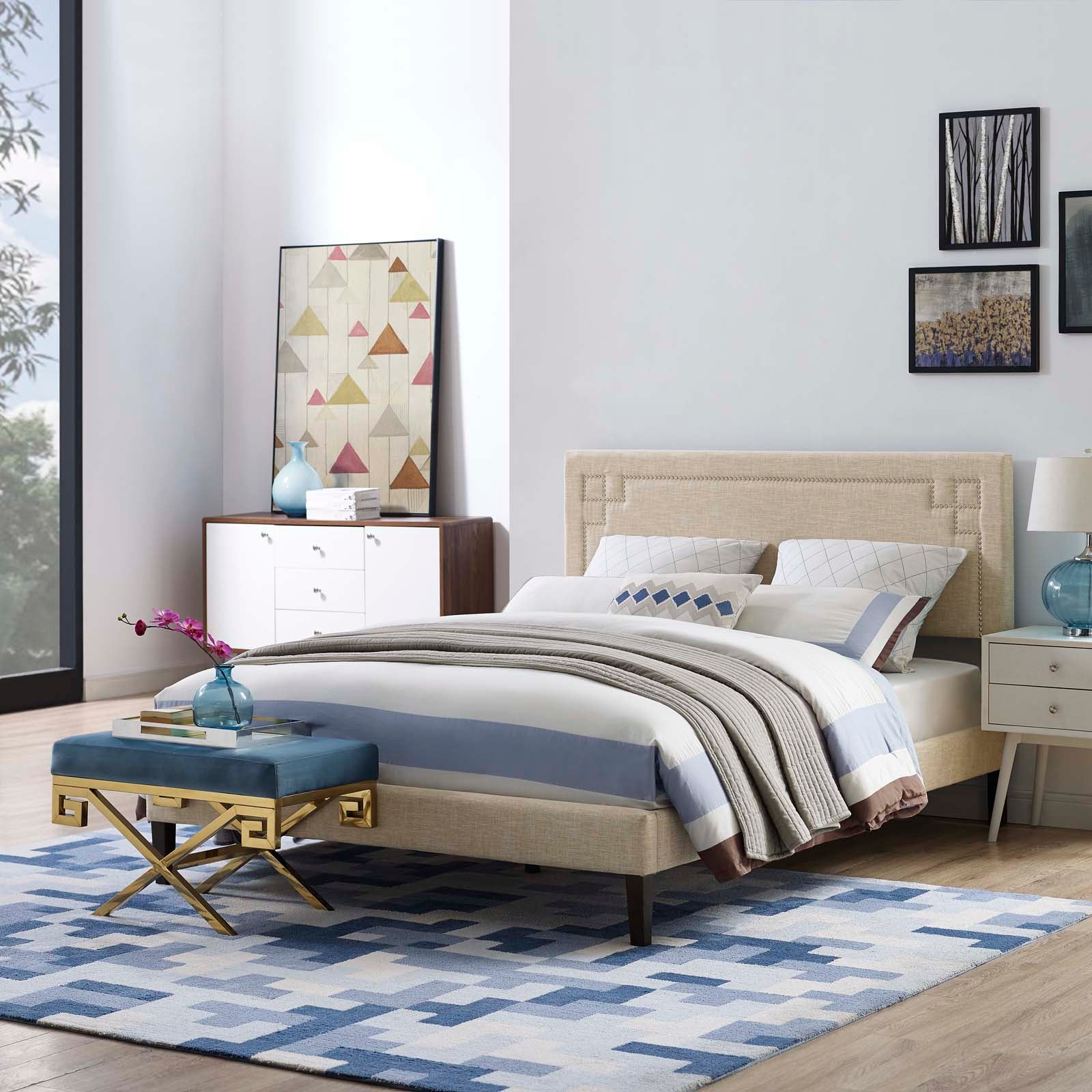 Ruthie Full Fabric Platform Bed with Squared Tapered Legs By Modway - MOD-5937 | Beds | Modishstore - 1