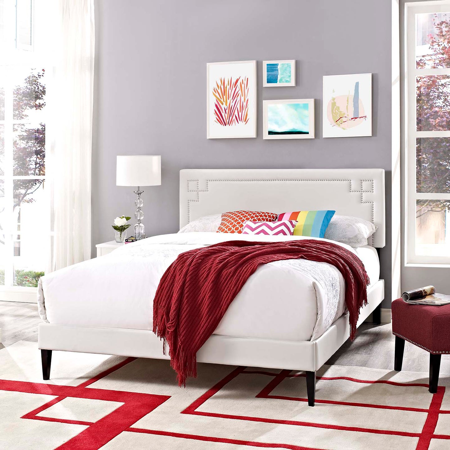 Ruthie Queen Vinyl Platform Bed With Squared Tapered Legs By Modway - MOD-5938 | Beds | Modishstore - 1