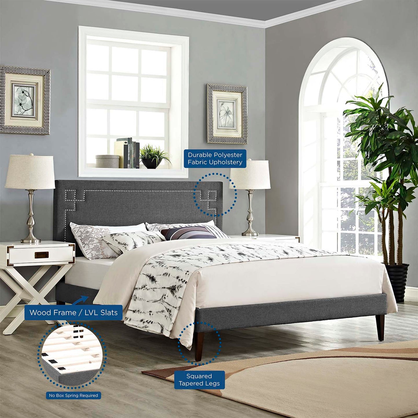 Ruthie Queen Fabric Platform Bed With Squared Tapered Legs By Modway - MOD-5939 | Beds | Modishstore - 6