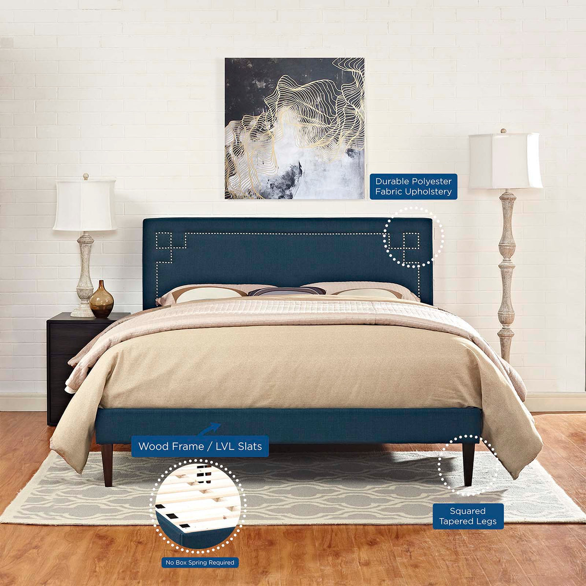 Ruthie King Fabric Platform Bed with Squared Tapered Legs By Modway - MOD-5941 | Beds | Modishstore - 6