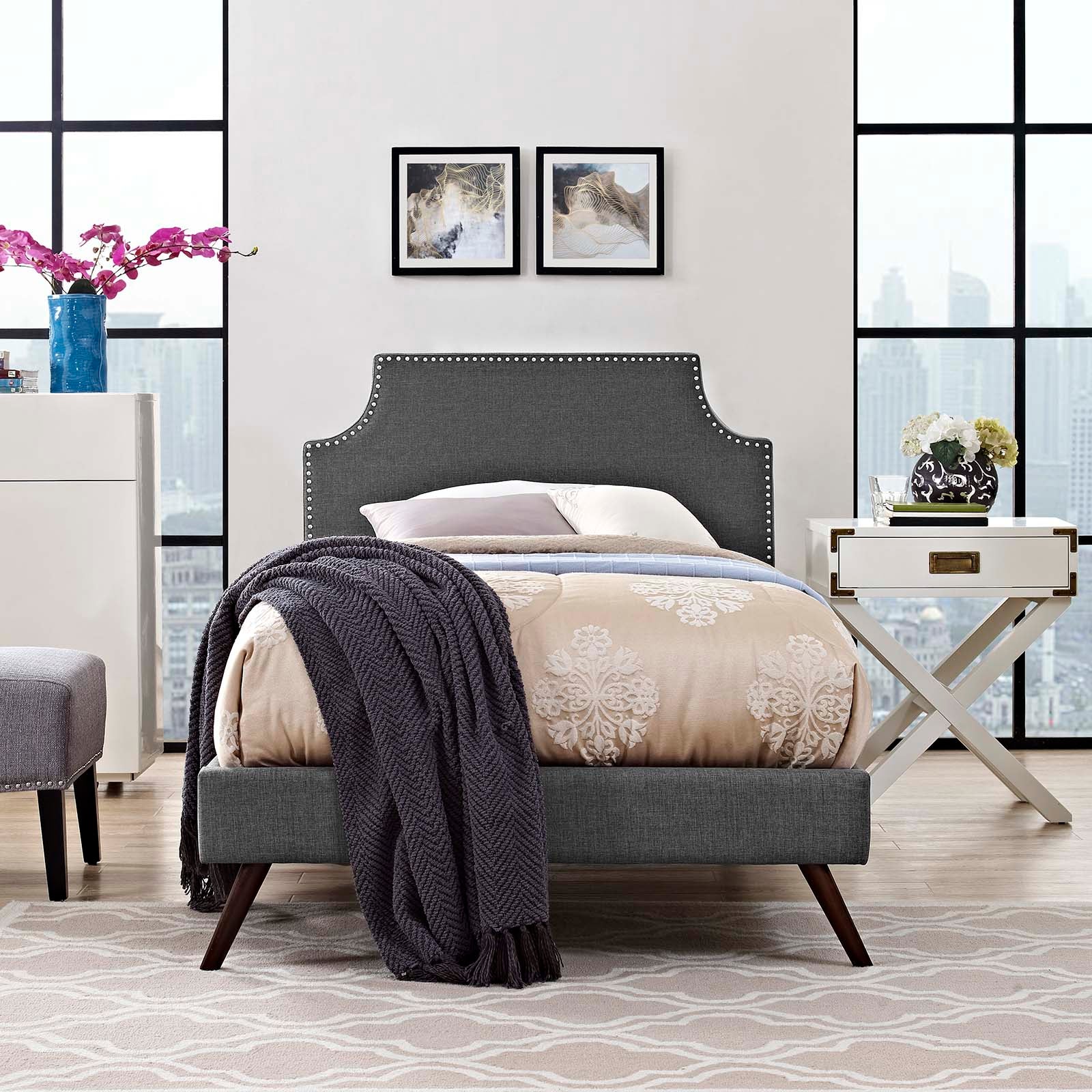 Corene Twin Fabric Platform Bed with Round Splayed Legs By Modway - MOD-5943 | Beds | Modishstore - 1