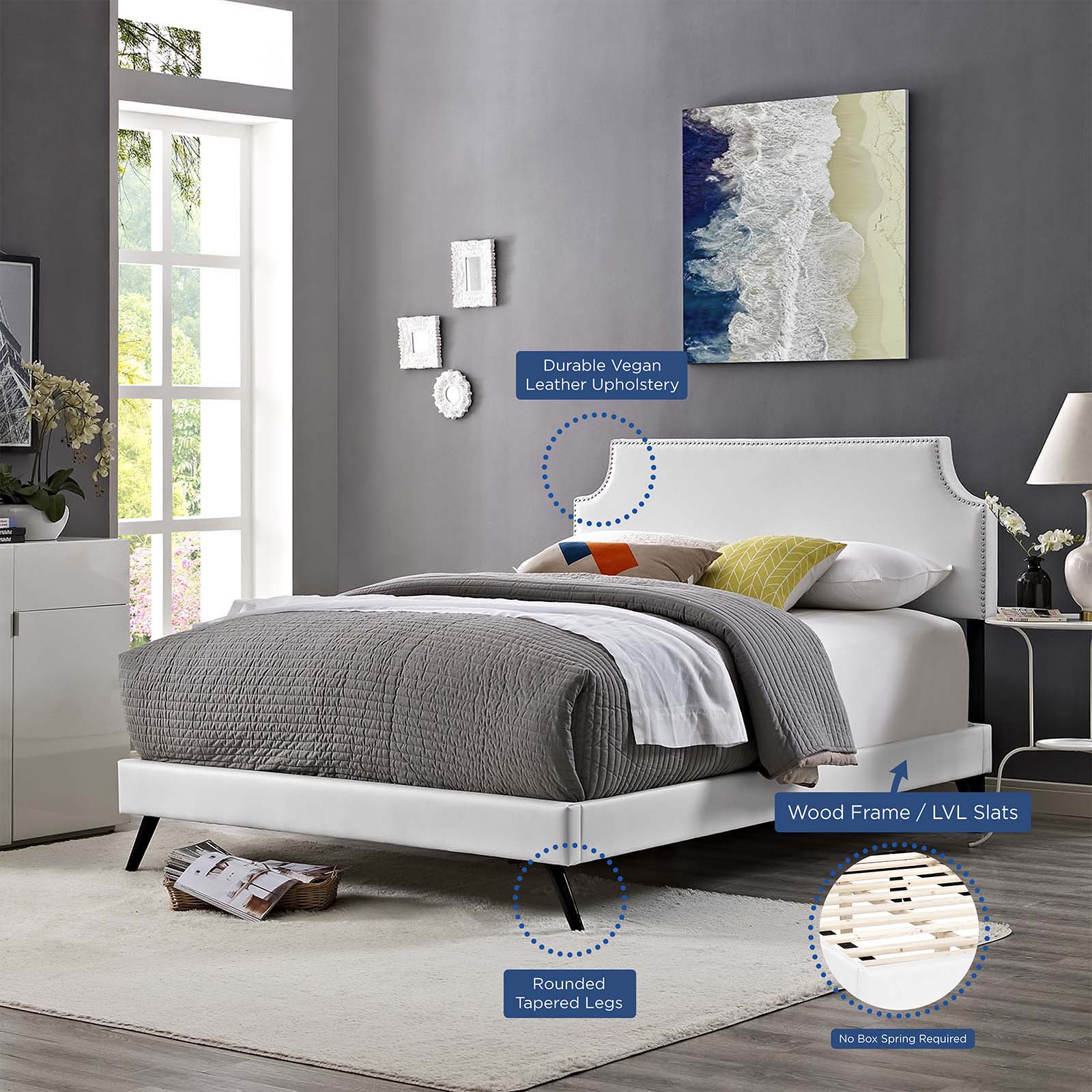Corene Full Vinyl Platform Bed with Round Splayed Legs By Modway - MOD-5944 | Beds | Modishstore - 7