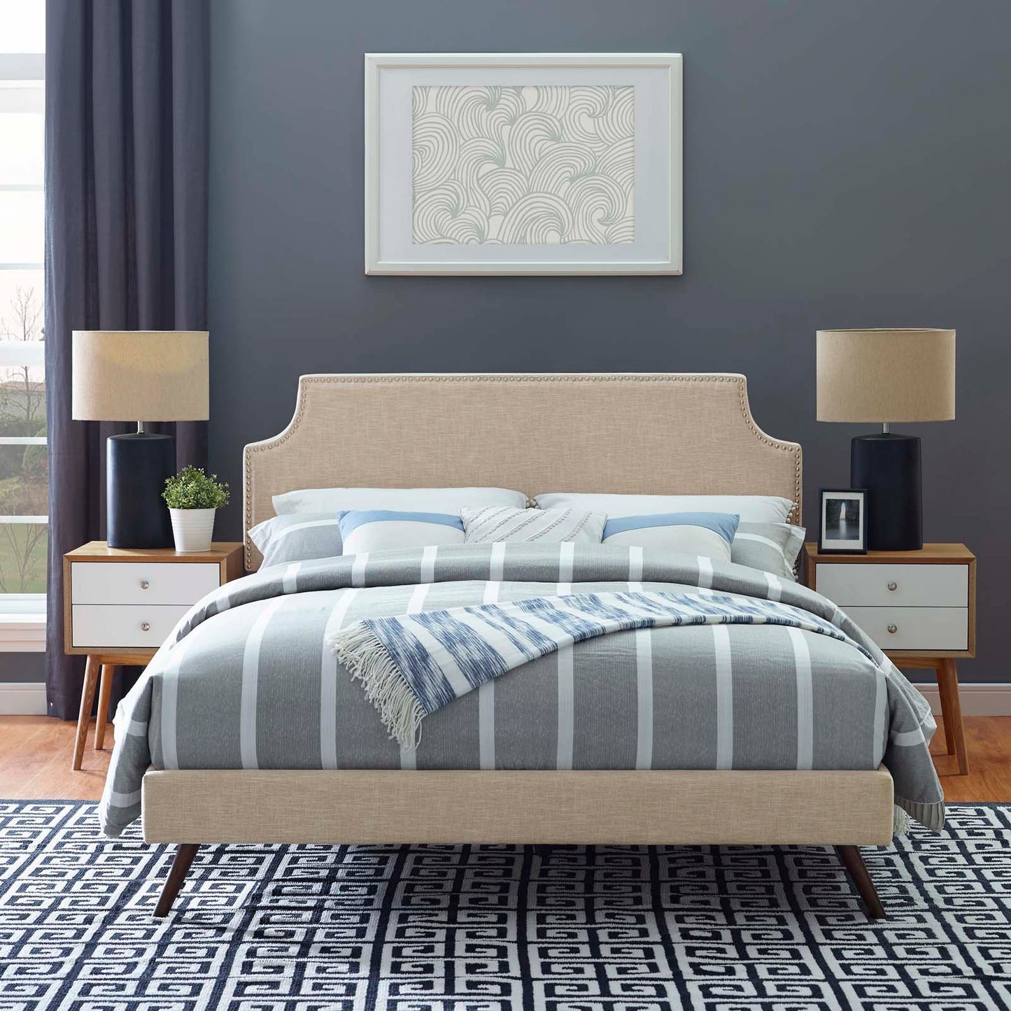 Corene Queen Fabric Platform Bed with Round Splayed Legs By Modway - MOD-5947 | Beds | Modishstore - 1