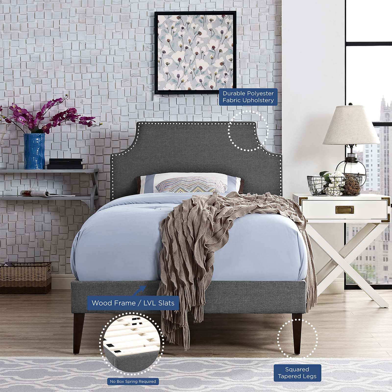Corene Twin Fabric Platform Bed with Squared Tapered Legs By Modway - MOD-5951 | Beds | Modishstore - 6