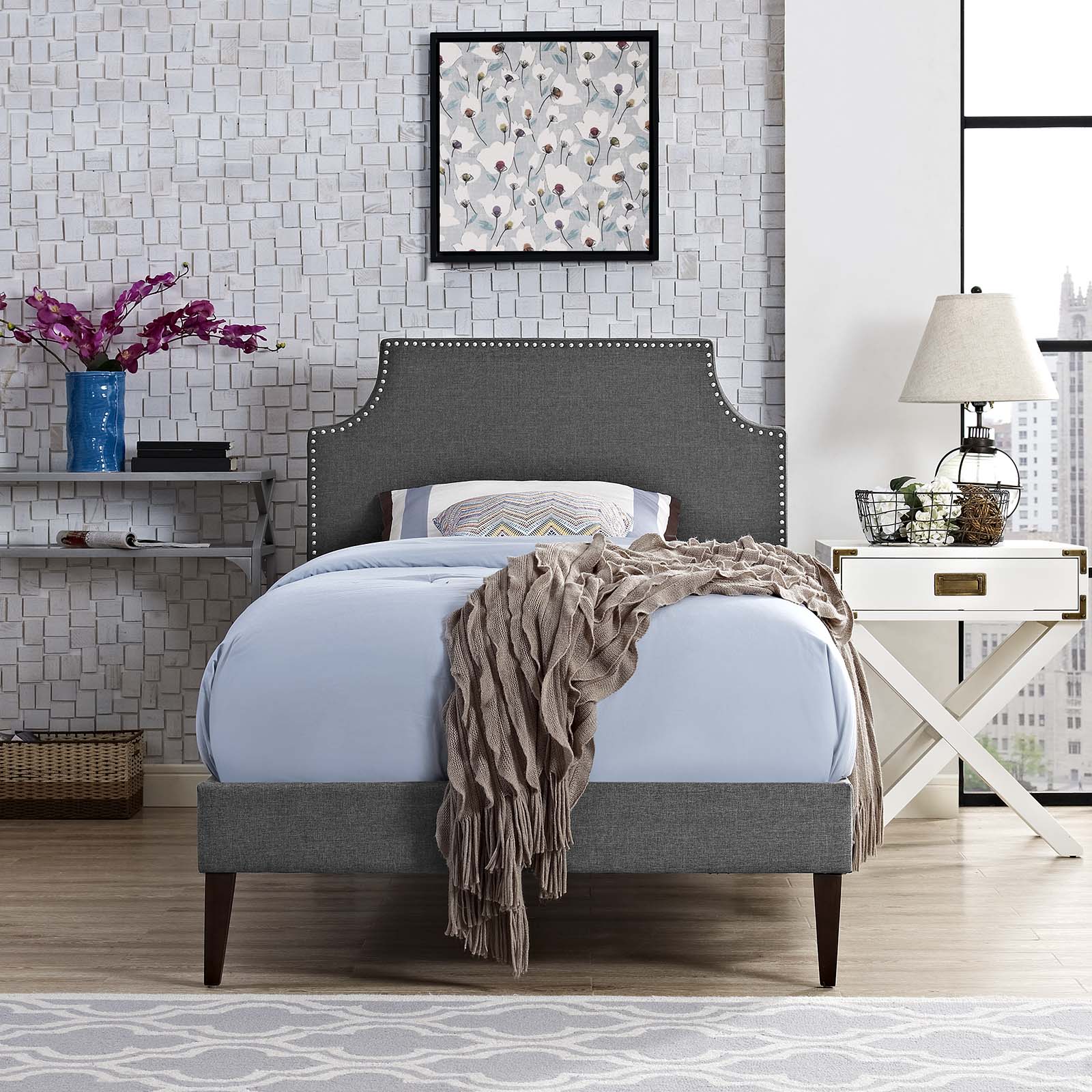 Corene Twin Fabric Platform Bed with Squared Tapered Legs By Modway - MOD-5951 | Beds | Modishstore - 1