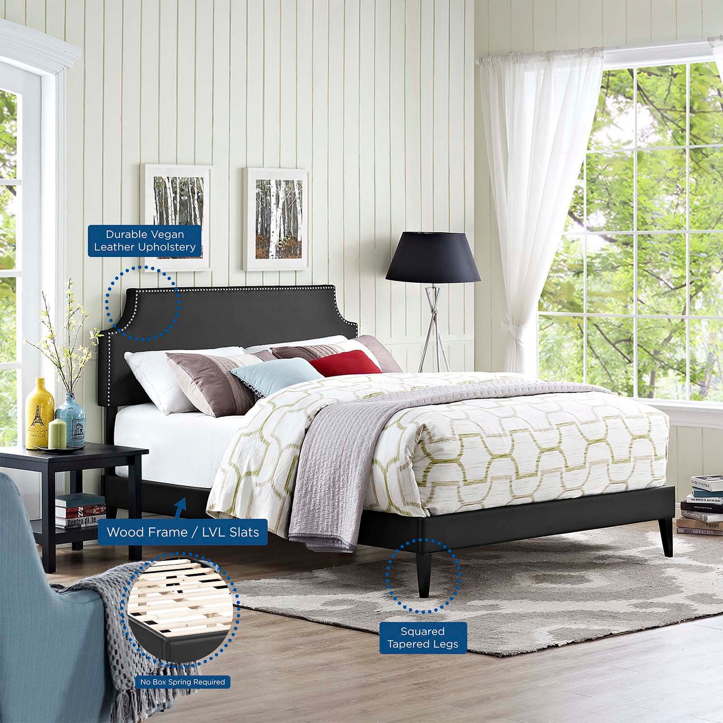 Corene Full Vinyl Platform Bed with Squared Tapered Legs By Modway - MOD-5952 | Beds | Modishstore - 6