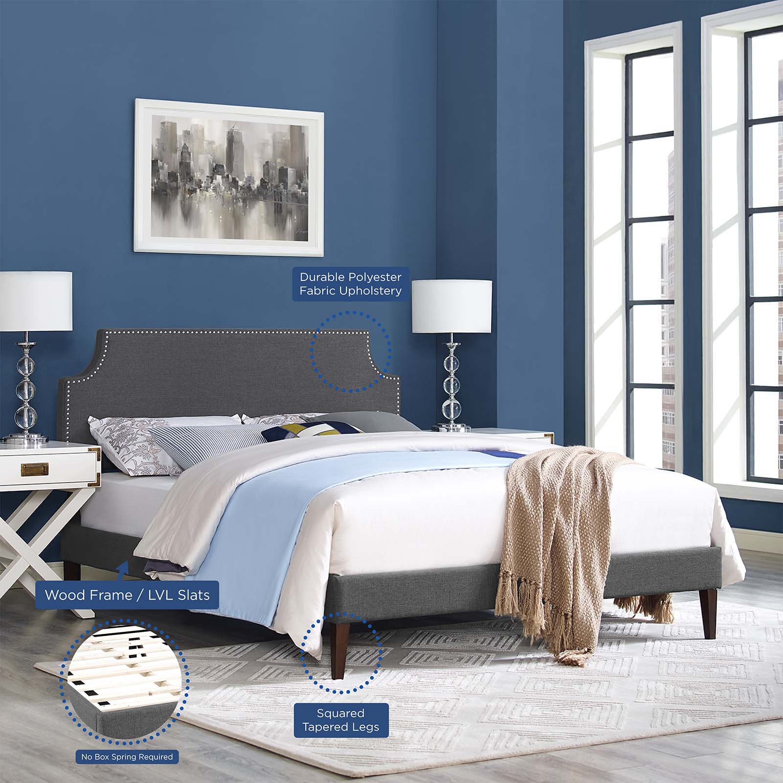 Corene Queen Fabric Platform Bed with Squared Tapered Legs By Modway - MOD-5955 | Beds | Modishstore - 6