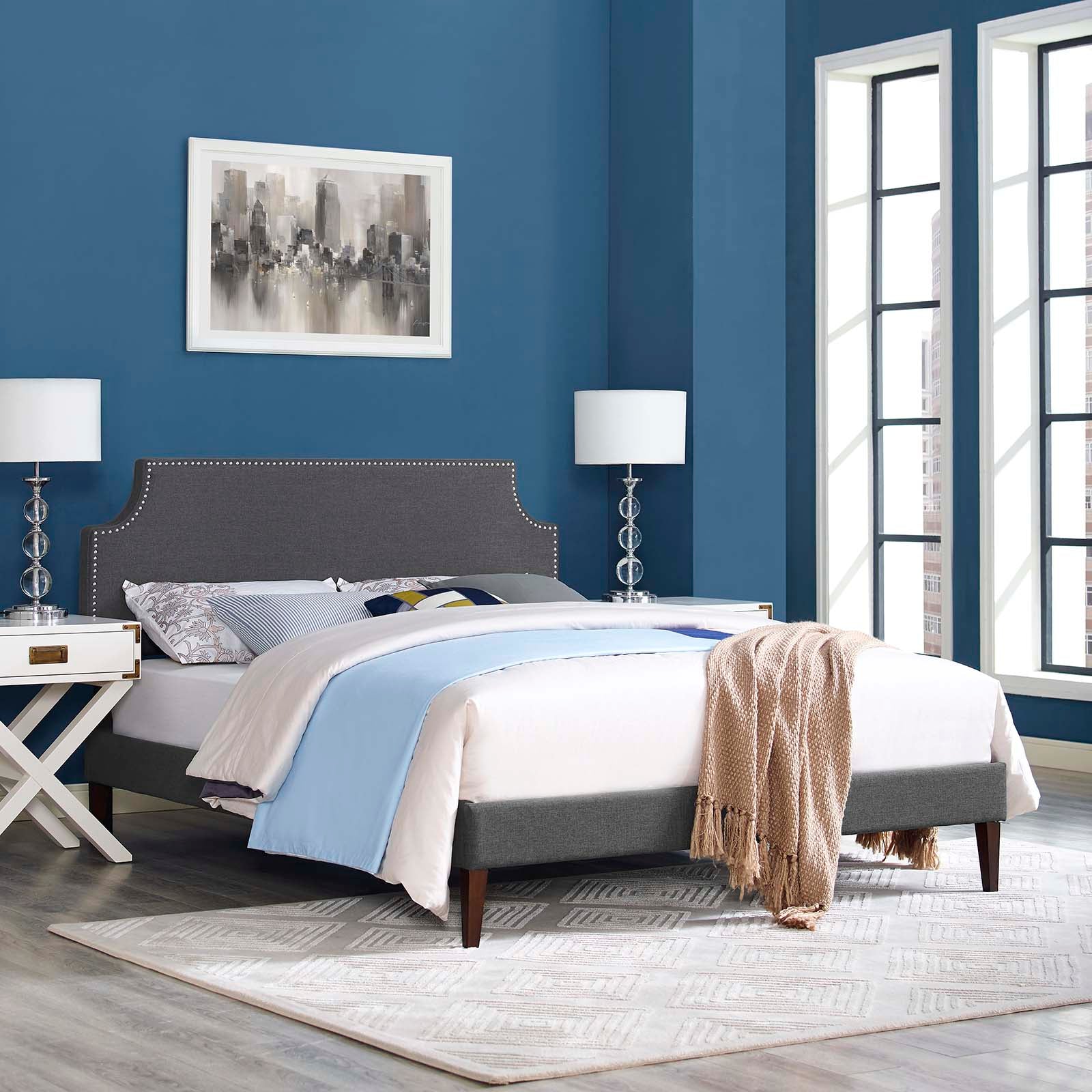 Corene Queen Fabric Platform Bed with Squared Tapered Legs By Modway - MOD-5955 | Beds | Modishstore - 1