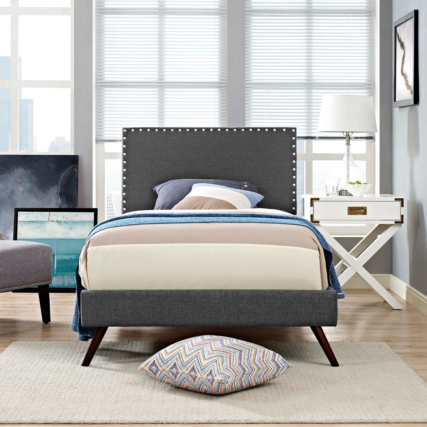 Macie Twin Fabric Platform Bed with Round Splayed Legs By Modway - MOD-5959 | Beds | Modishstore - 1