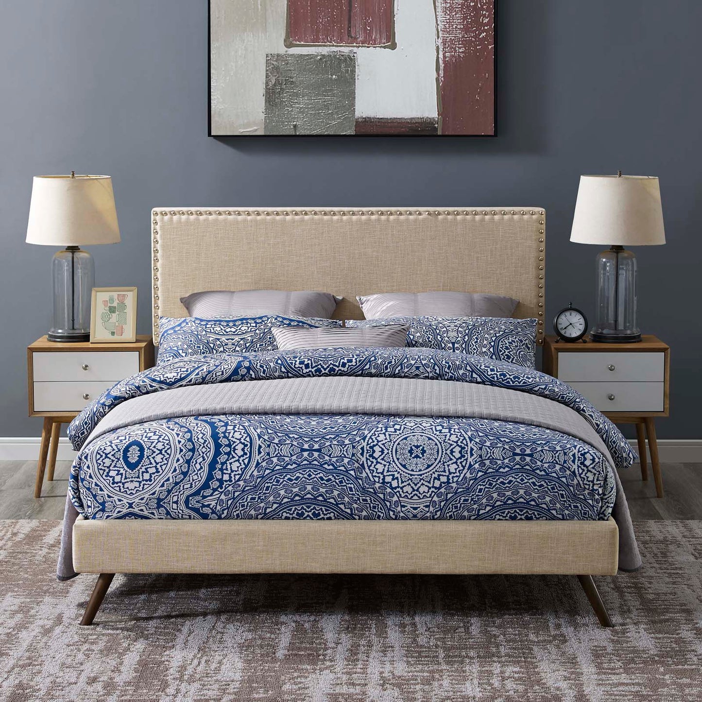Macie Queen Fabric Platform Bed with Round Splayed Legs By Modway - MOD-5963 | Beds | Modishstore - 1