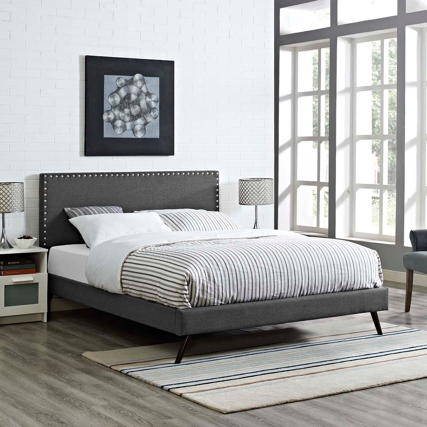 Macie Queen Fabric Platform Bed with Round Splayed Legs By Modway - MOD-5963 | Beds | Modishstore - 6