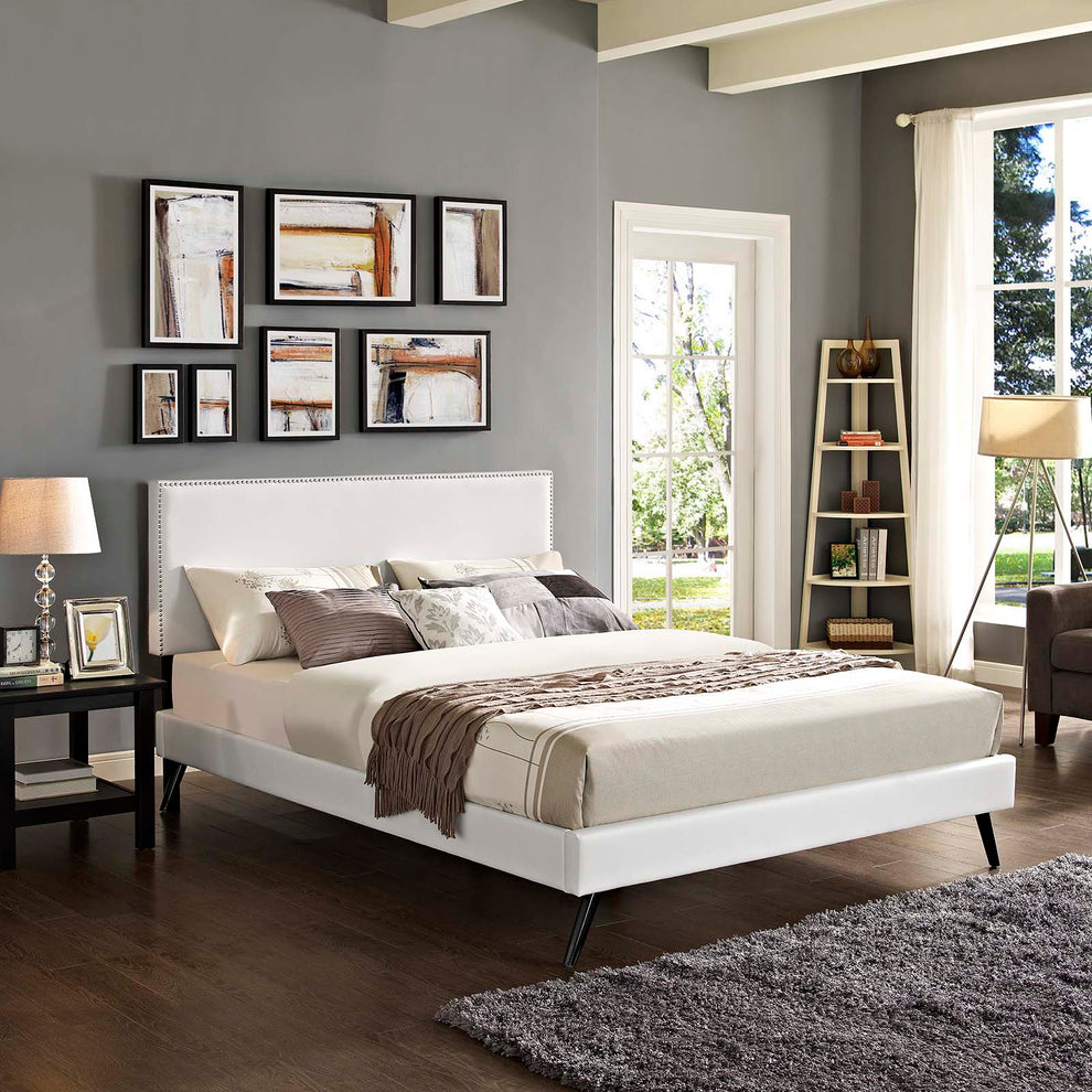 Macie King Vinyl Platform Bed With Round Splayed Legs By Modway - MOD-5964 | Beds | Modishstore - 1